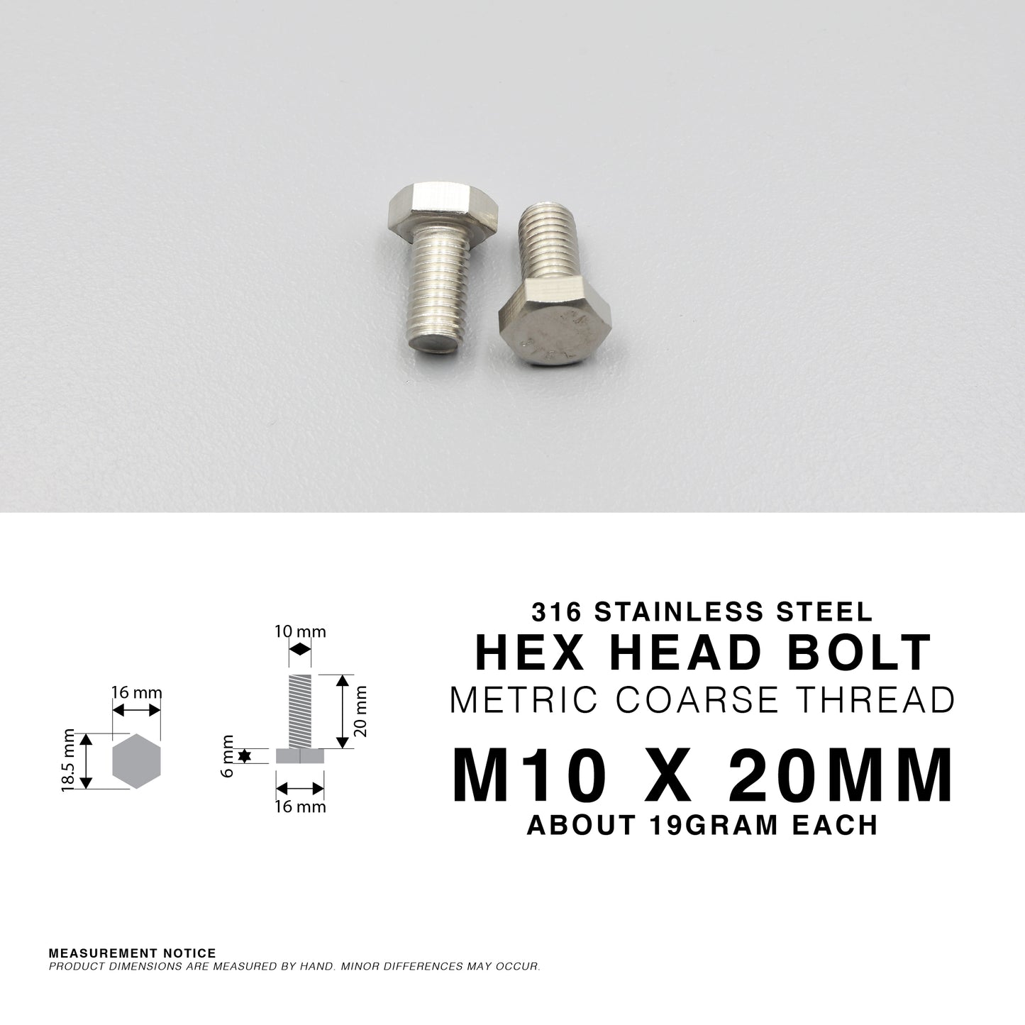S316 Stainless Steel Hex Head Bolts Metric Coarse Thread M6 M8 M10 M12 Marine