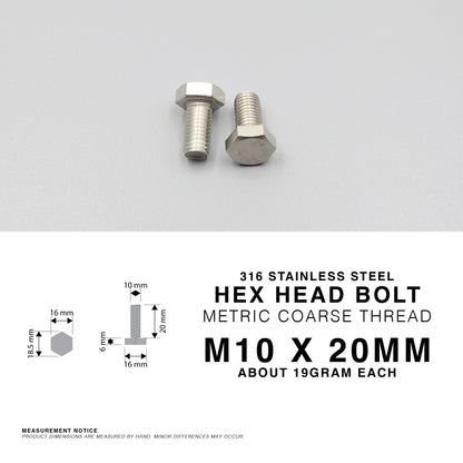 S316 Stainless Steel Hex Head Bolts Metric Coarse Thread M6 M8 M10 M12 Marine