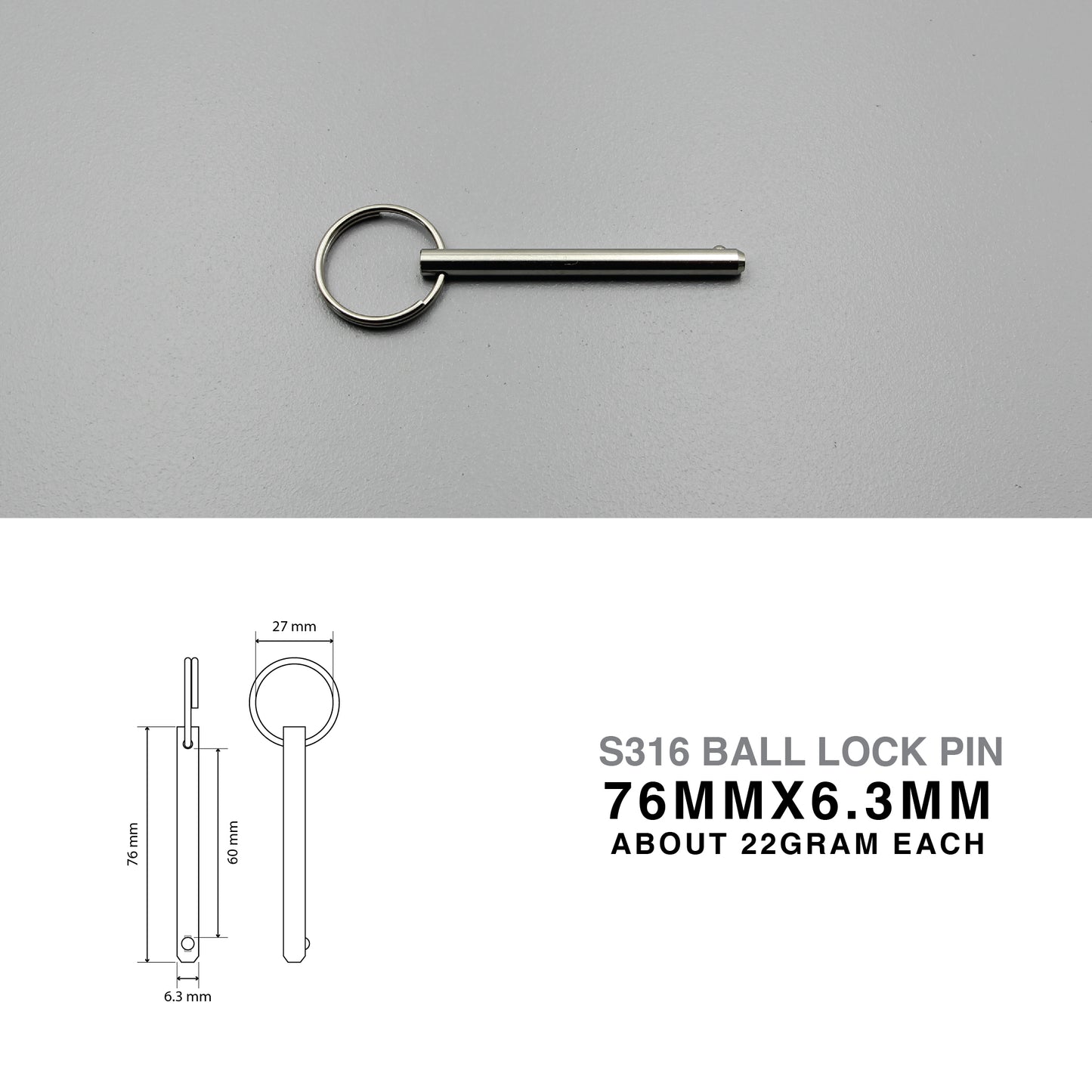 S316 Ball Lock Pin | Quick Release Spring Loaded Type (6.3mm Pin)