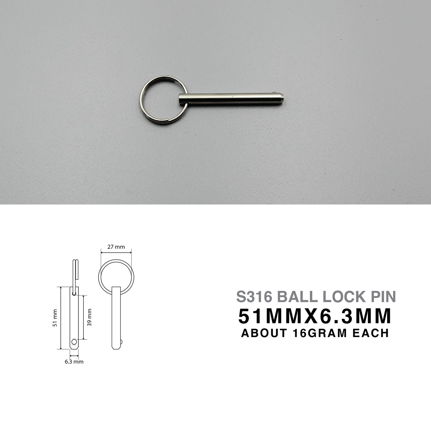 S316 Ball Lock Pin | Quick Release Spring Loaded Type (6.3mm Pin)
