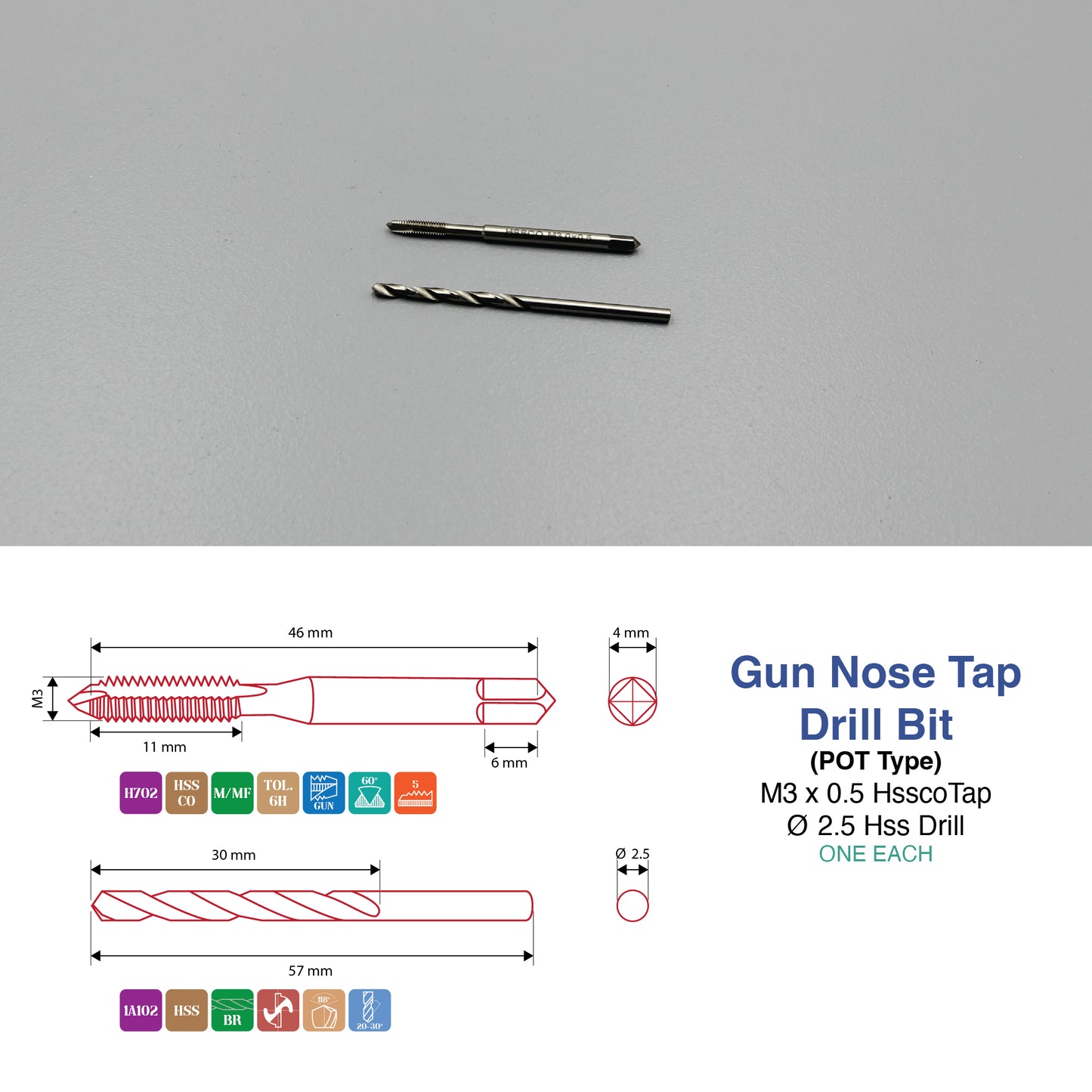 M3 M5 M6 M8 M10 M12 M14 M16 | Machine Gun Nose Tap & Drill Bit Set | HSS HSSCO