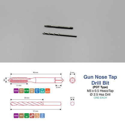 M3 M5 M6 M8 M10 M12 M14 M16 | Machine Gun Nose Tap & Drill Bit Set | HSS HSSCO