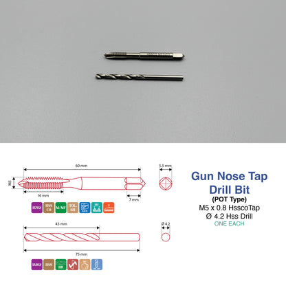 M3 M5 M6 M8 M10 M12 M14 M16 | Machine Gun Nose Tap & Drill Bit Set | HSS HSSCO
