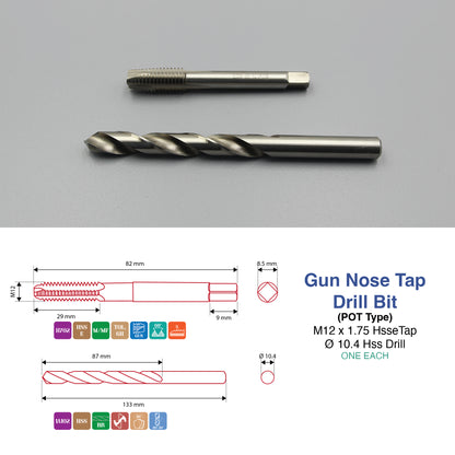 M3 M5 M6 M8 M10 M12 M14 M16 | Machine Gun Nose Tap & Drill Bit Set | HSS HSSCO