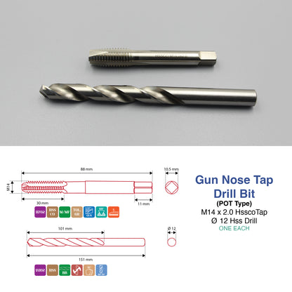 M3 M5 M6 M8 M10 M12 M14 M16 | Machine Gun Nose Tap & Drill Bit Set | HSS HSSCO