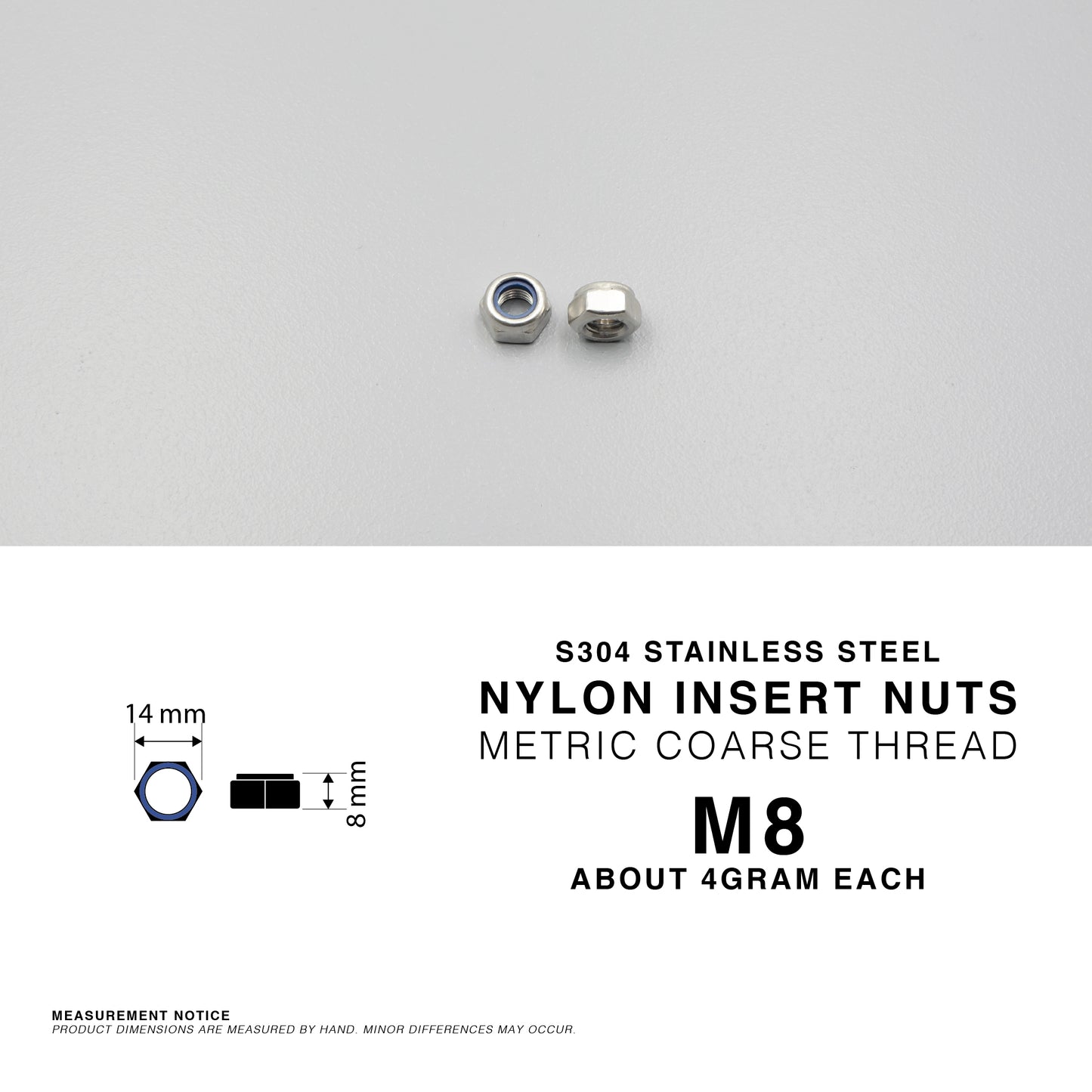 S304 Stainless Steel Nylon Insert Lock Nuts Nyloc Nut Metric Coarse Thread