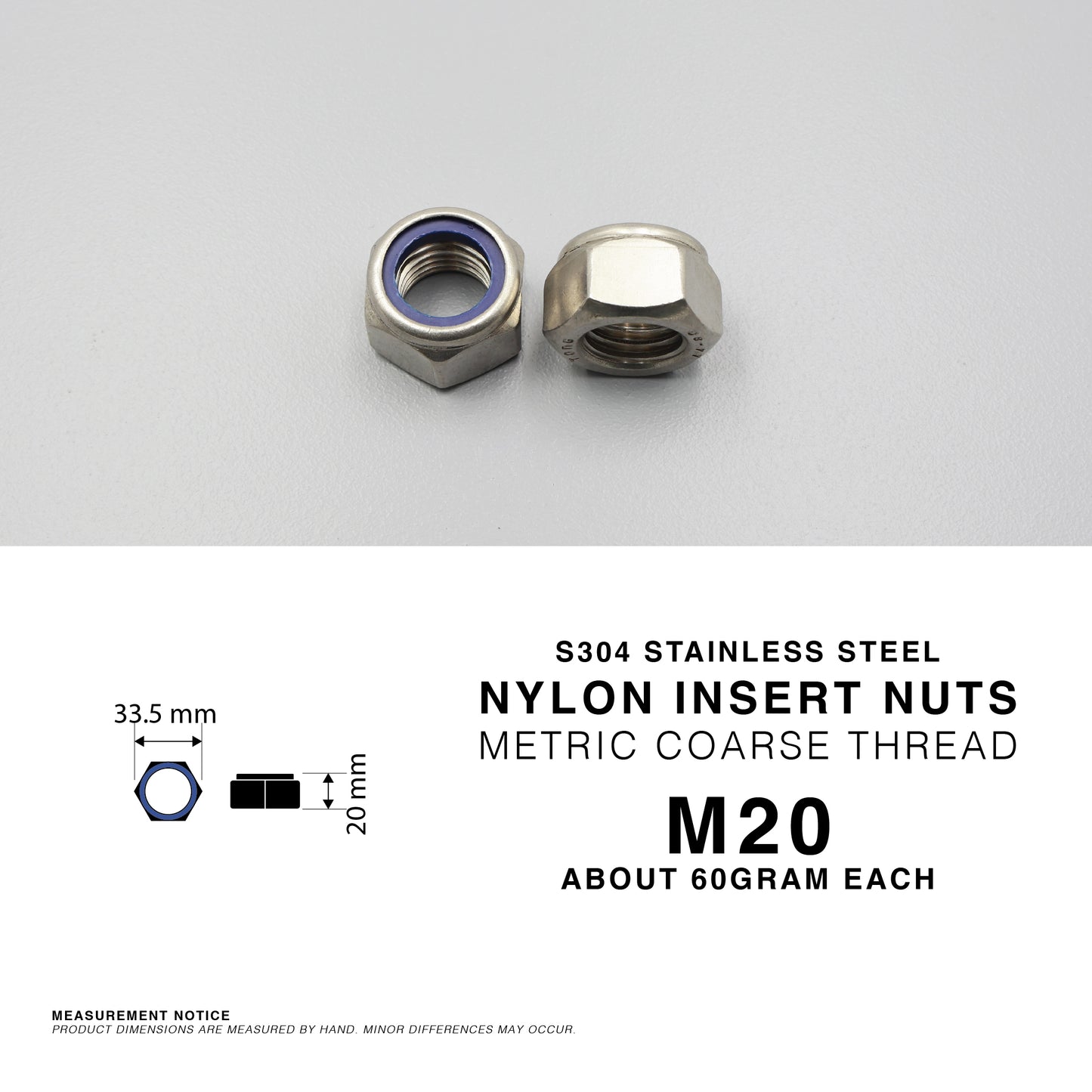 S304 Stainless Steel Nylon Insert Lock Nuts Nyloc Nut Metric Coarse Thread