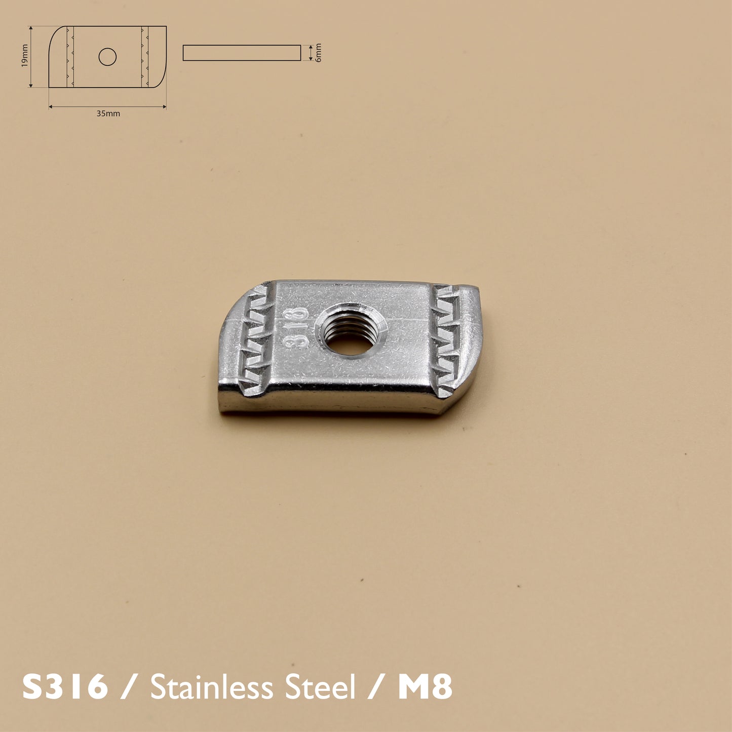 Unistrut Channel Nut | S316 Stainless Steel | Pack of 5 | Plain Style | M6 M8 M10 M12