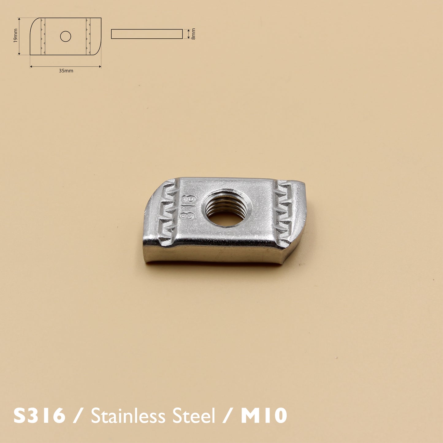 Unistrut Channel Nut | S316 Stainless Steel | Pack of 5 | Plain Style | M6 M8 M10 M12