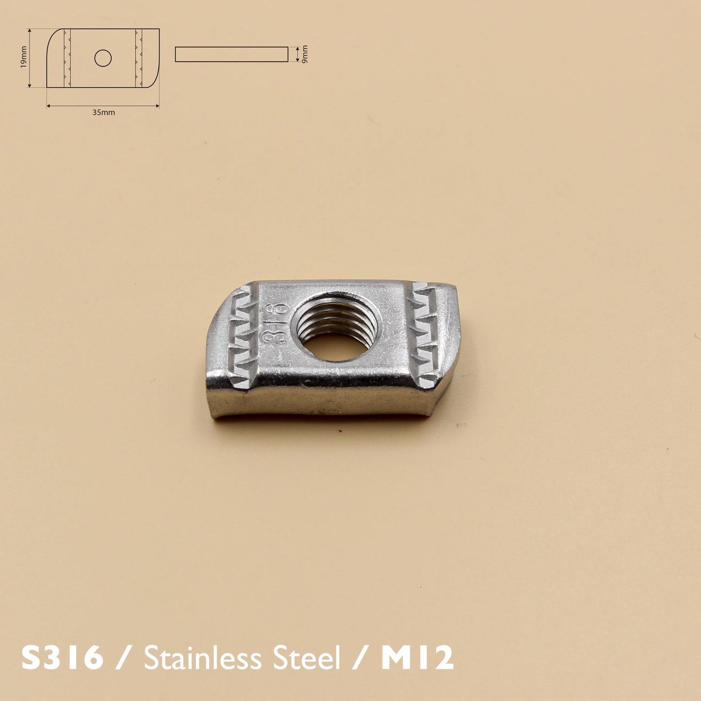 Unistrut Channel Nut | S316 Stainless Steel | Pack of 5 | Plain Style | M6 M8 M10 M12