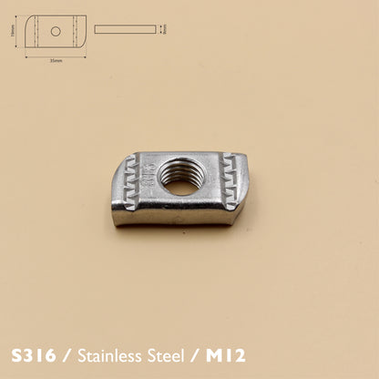 Unistrut Channel Nut | S316 Stainless Steel | Pack of 5 | Plain Style | M6 M8 M10 M12