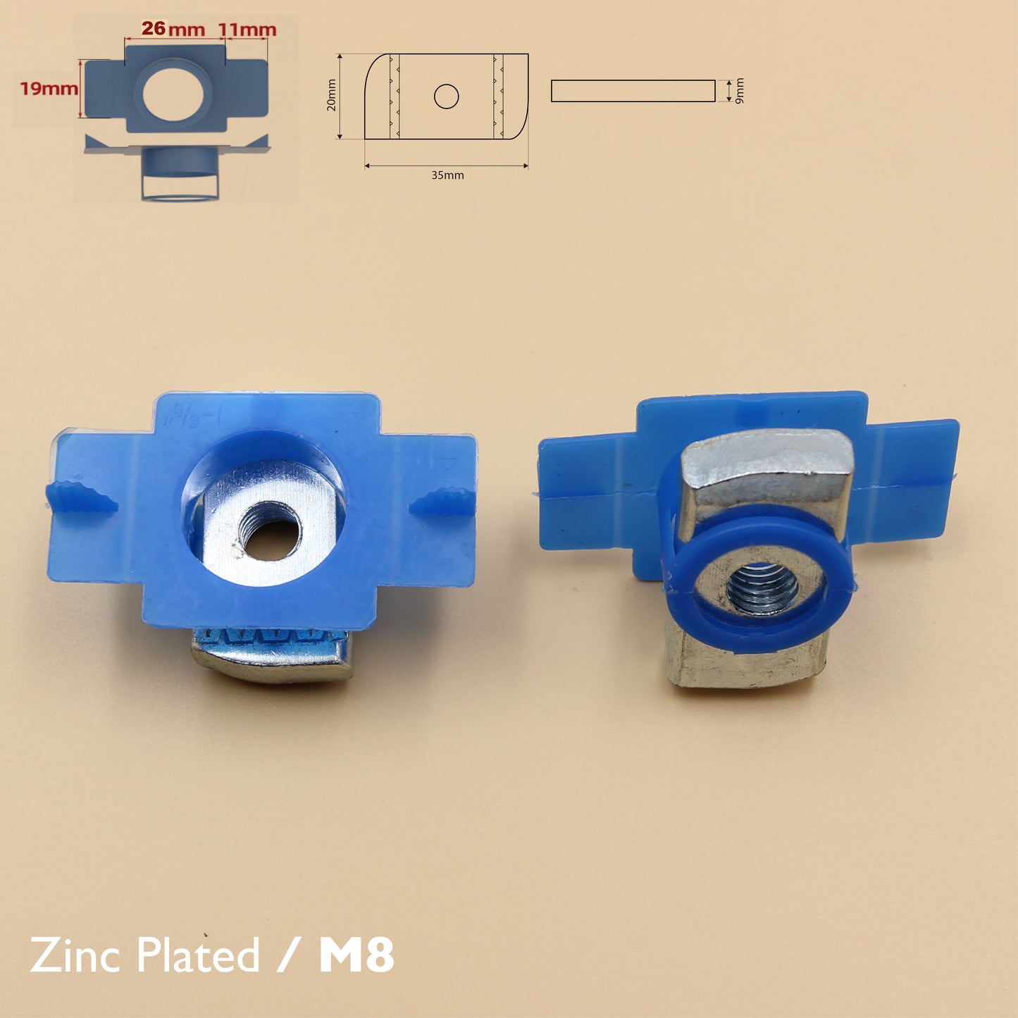 Unistrut Plain Nut With Plastic Wing Cover | 5Qty | Zinc Plated | Channel Nut | M8 M10 M12