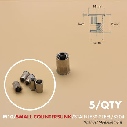 Rivet Nut | Countersunk Flange | 5Qty | Stainless Steel | Zinc Plated | M6 M8 M10