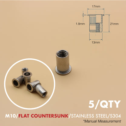 Rivet Nut | Countersunk Flange | 5Qty | Stainless Steel | Zinc Plated | M6 M8 M10