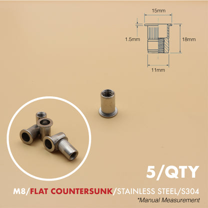 Rivet Nut | Countersunk Flange | 5Qty | Stainless Steel | Zinc Plated | M6 M8 M10