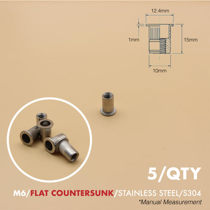 Rivet Nut | Countersunk Flange | 5Qty | Stainless Steel | Zinc Plated | M6 M8 M10