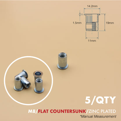 Rivet Nut | Countersunk Flange | 5Qty | Stainless Steel | Zinc Plated | M6 M8 M10