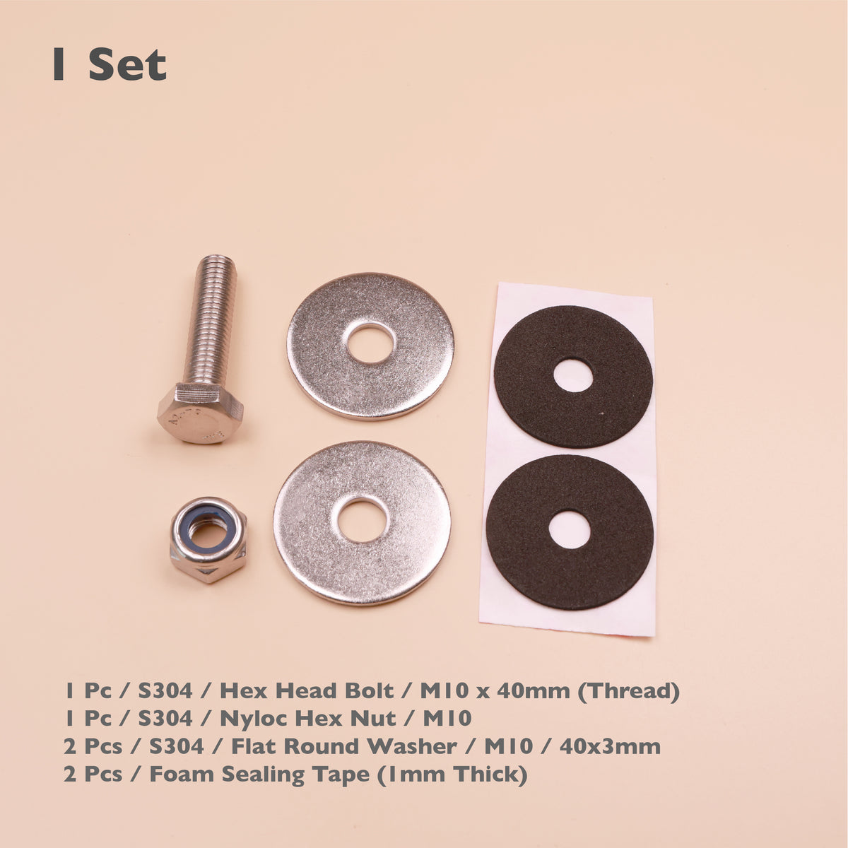 S304 Stainless Steel Canopy & Toolbox Mounting Kit with Foam Sealing Pads – M10