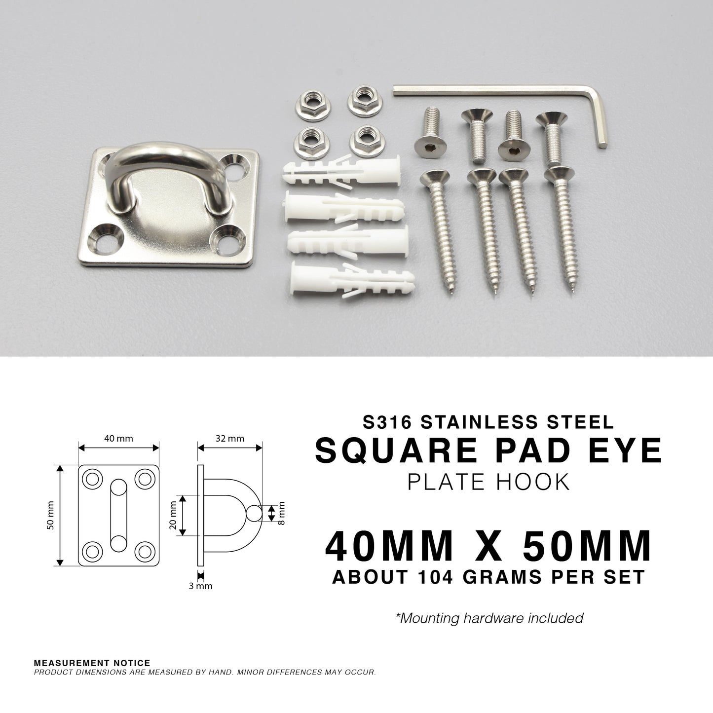 316 Stainless Steel Square Pad Eye Plate Hook Anchor Mount