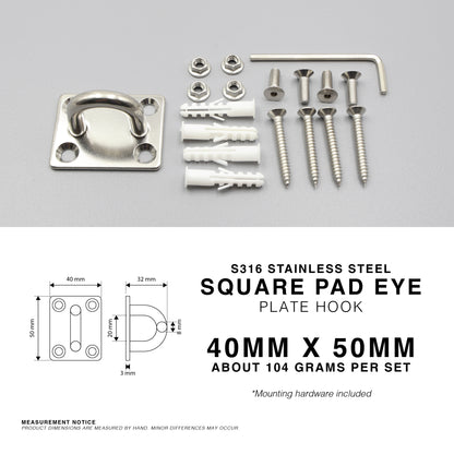316 Stainless Steel Square Pad Eye Plate Hook Anchor Mount