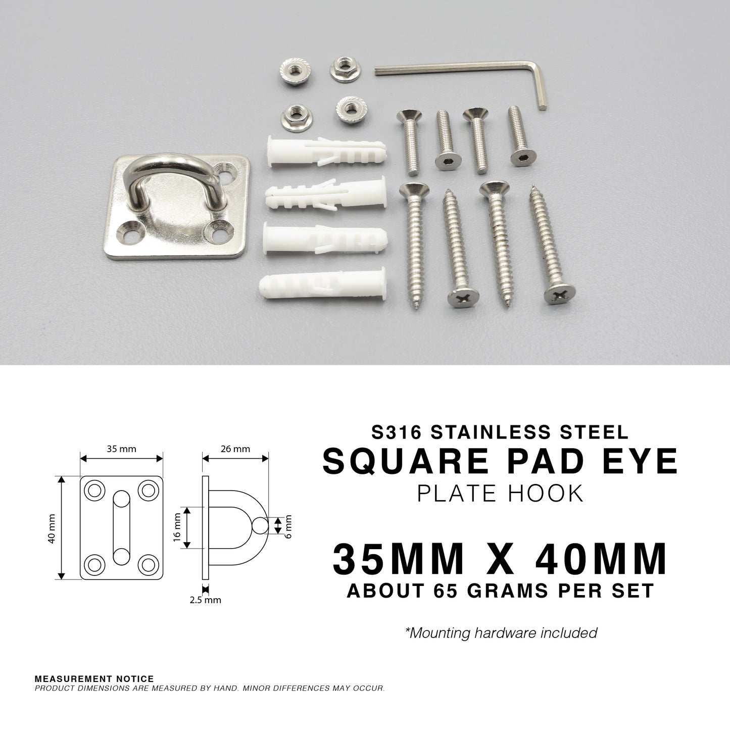 316 Stainless Steel Square Pad Eye Plate Hook Anchor Mount
