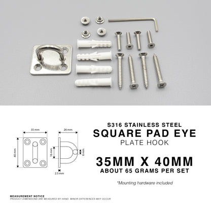 316 Stainless Steel Square Pad Eye Plate Hook Anchor Mount