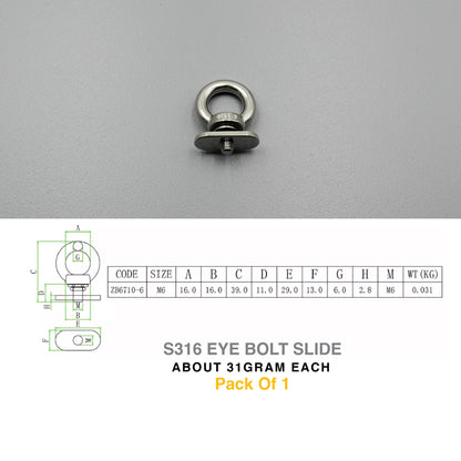 S316 Marine-Grade M6 Slid Rail Locking Eye Bolt Ring Track Tie-Down Anchor