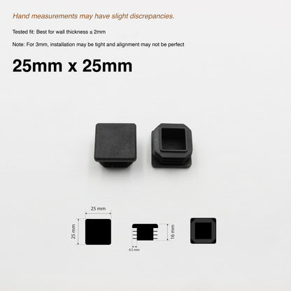 2x Plastic SHS/RHS Tube End Caps - Black - [25x25 / 40x40 / 50x50 / 50x100]