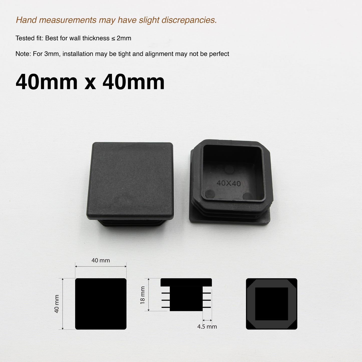 2x Plastic SHS/RHS Tube End Caps - Black - [25x25 / 40x40 / 50x50 / 50x100]