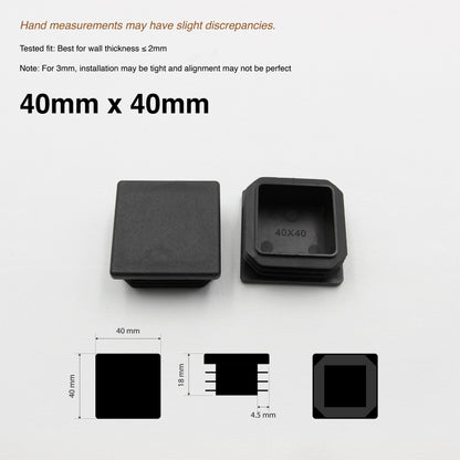 2x Plastic SHS/RHS Tube End Caps - Black - [25x25 / 40x40 / 50x50 / 50x100]