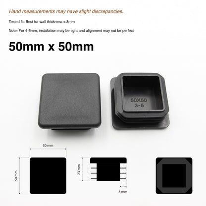 2x Plastic SHS/RHS Tube End Caps - Black - [25x25 / 40x40 / 50x50 / 50x100]
