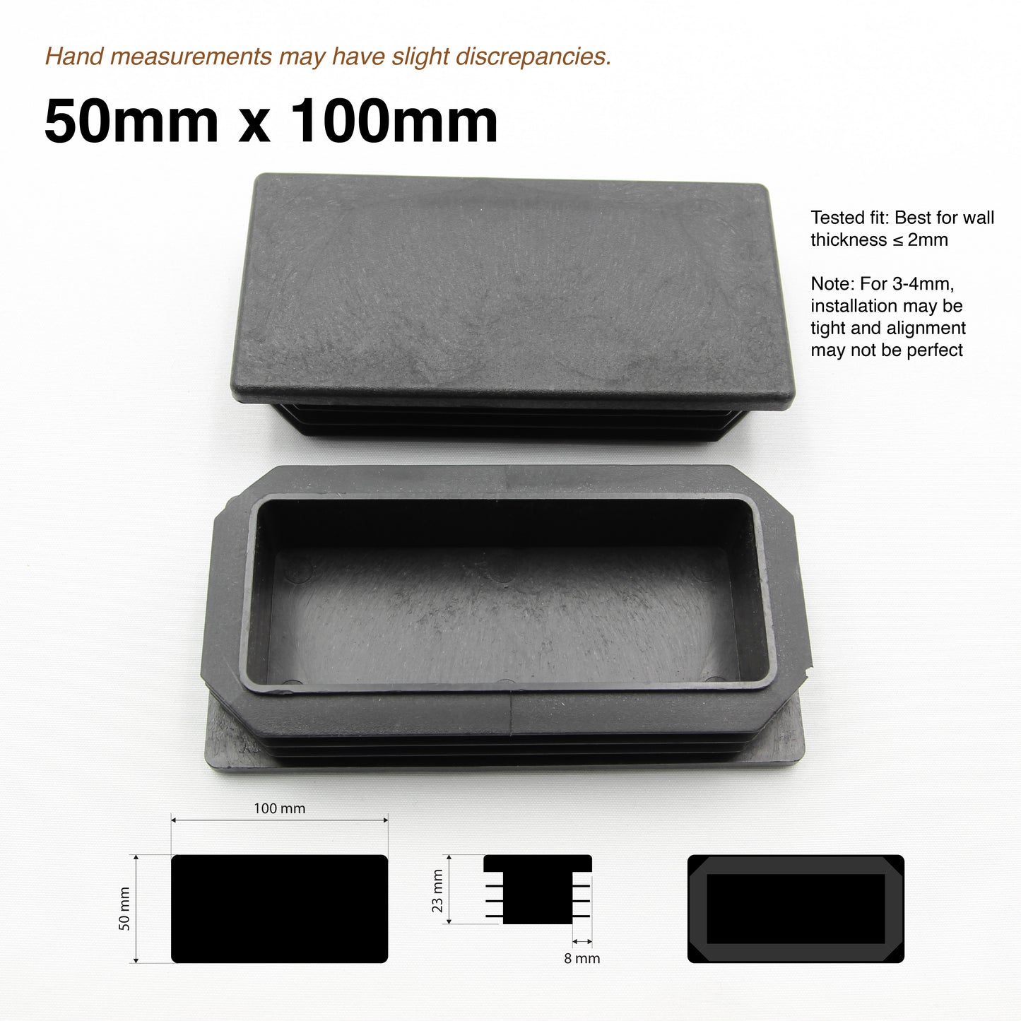 2x Plastic SHS/RHS Tube End Caps - Black - [25x25 / 40x40 / 50x50 / 50x100]