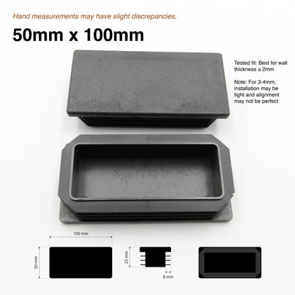 2x Plastic SHS/RHS Tube End Caps - Black - [25x25 / 40x40 / 50x50 / 50x100]