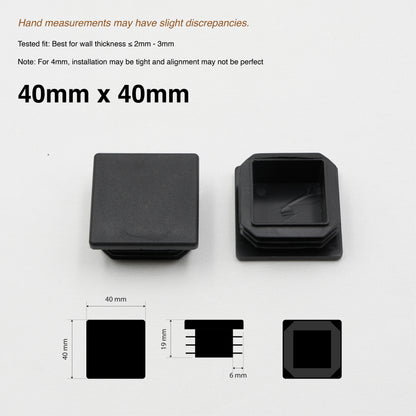 2x Plastic SHS/RHS Tube End Caps - Black - [25x25 / 40x40 / 50x50 / 50x100]
