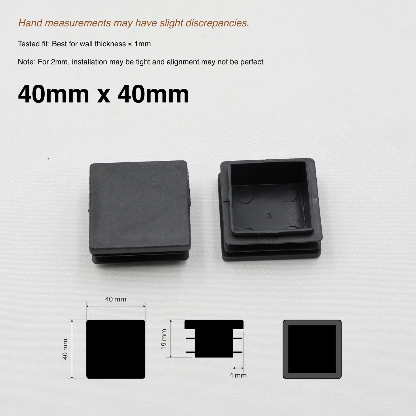 2x Plastic SHS/RHS Tube End Caps - Black - [25x25 / 40x40 / 50x50 / 50x100]