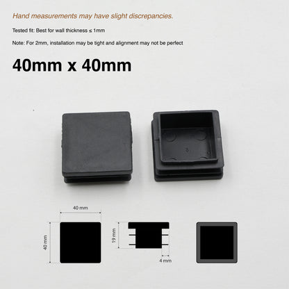 2x Plastic SHS/RHS Tube End Caps - Black - [25x25 / 40x40 / 50x50 / 50x100]