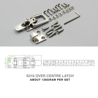 S316 Stainless Steel Toggle Latch 95mm Over Centre Catch Heavy Duty Marine Grade