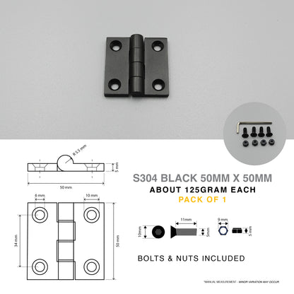 Butt Hinge S304 Stainless Steel | 50mm / 75mm | Heavy Duty | Black/Silver | Door