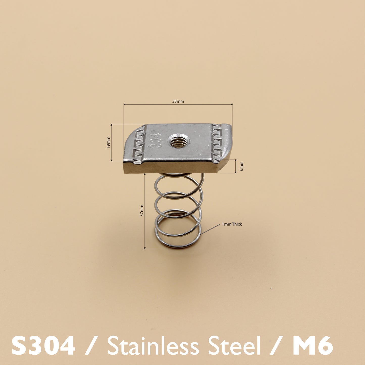 Unistrut Long Spring Nut | 5Qty | S304 Stainless Steel | Heavy Duty | Channel Nut | M6 M8 M10 M12