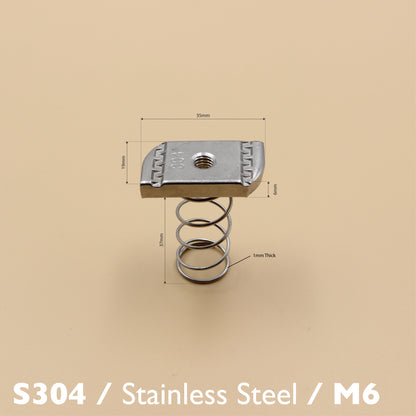 Unistrut Long Spring Nut | 5Qty | S304 Stainless Steel | Heavy Duty | Channel Nut | M6 M8 M10 M12