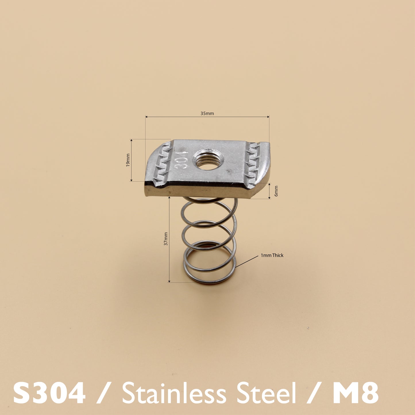 Unistrut Long Spring Nut | 5Qty | S304 Stainless Steel | Heavy Duty | Channel Nut | M6 M8 M10 M12