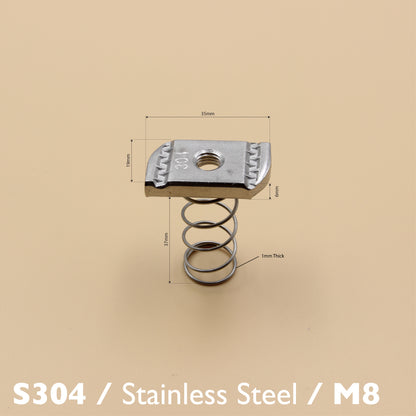 Unistrut Long Spring Nut | 5Qty | S304 Stainless Steel | Heavy Duty | Channel Nut | M6 M8 M10 M12