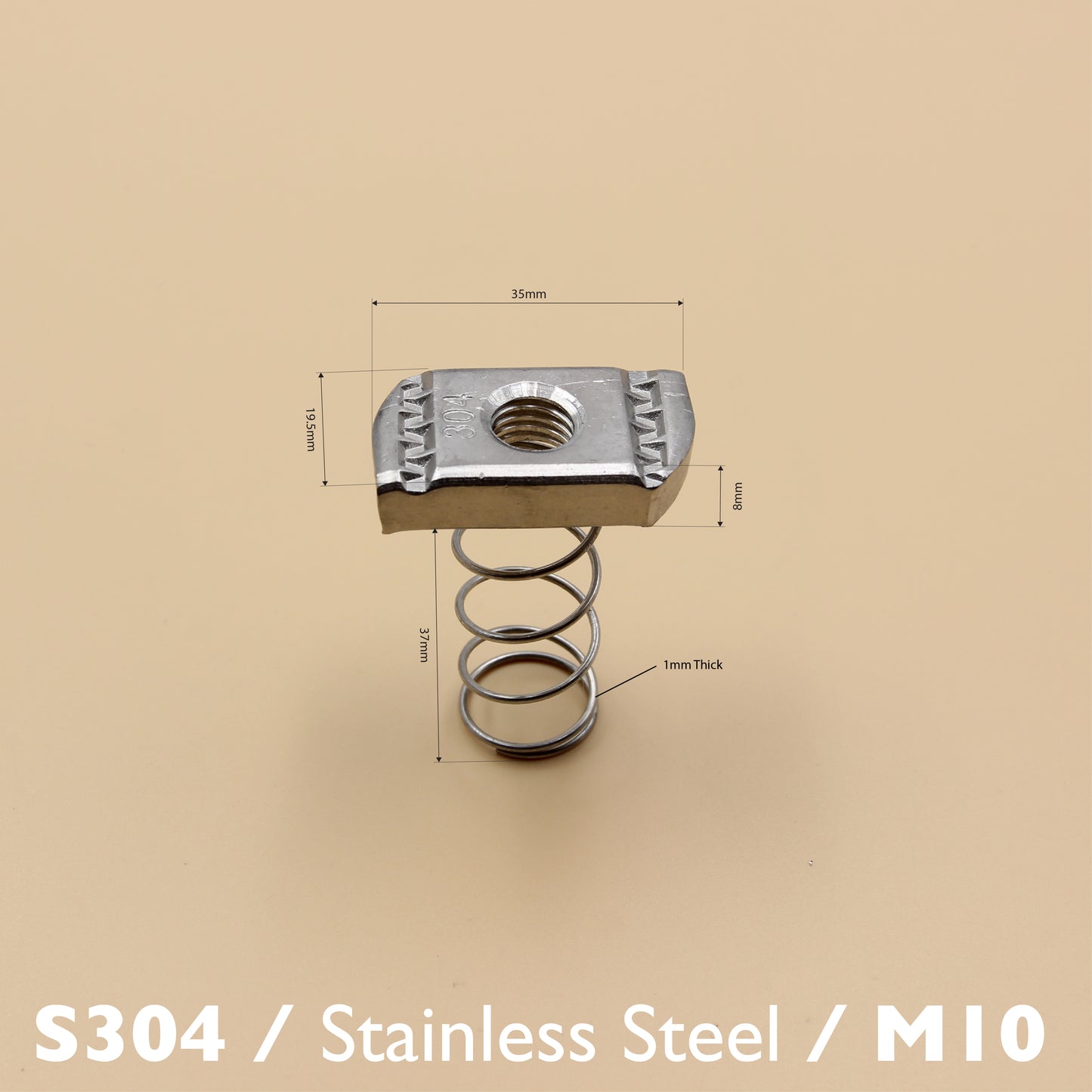 Unistrut Long Spring Nut | 5Qty | S304 Stainless Steel | Heavy Duty | Channel Nut | M6 M8 M10 M12