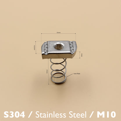Unistrut Long Spring Nut | 5Qty | S304 Stainless Steel | Heavy Duty | Channel Nut | M6 M8 M10 M12