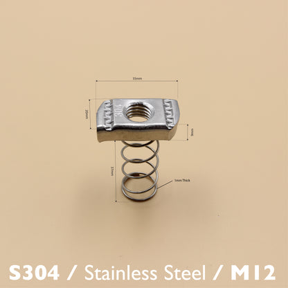 Unistrut Long Spring Nut | 5Qty | S304 Stainless Steel | Heavy Duty | Channel Nut | M6 M8 M10 M12