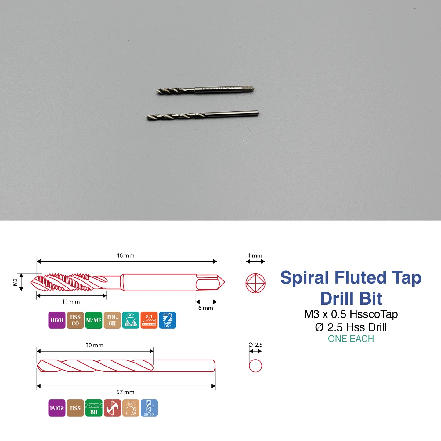 M3 M4 M5 M6 M8 M10 M12 M14 M16 | Machine Spiral Tap & Drill Bit Set | HSS HSSCO