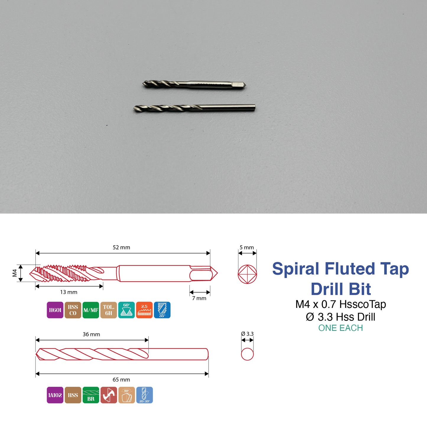 M3 M4 M5 M6 M8 M10 M12 M14 M16 | Machine Spiral Tap & Drill Bit Set | HSS HSSCO