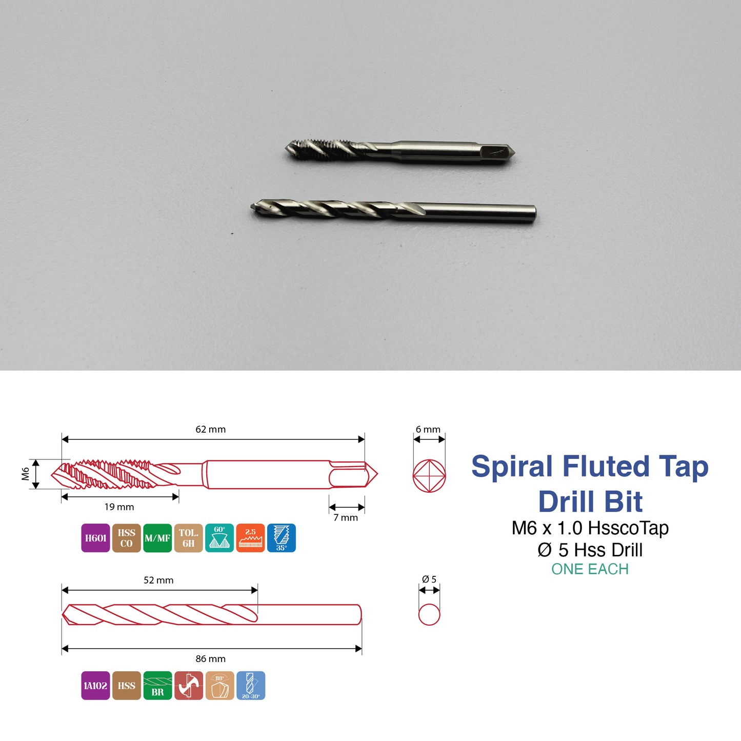 M3 M4 M5 M6 M8 M10 M12 M14 M16 | Machine Spiral Tap & Drill Bit Set | HSS HSSCO
