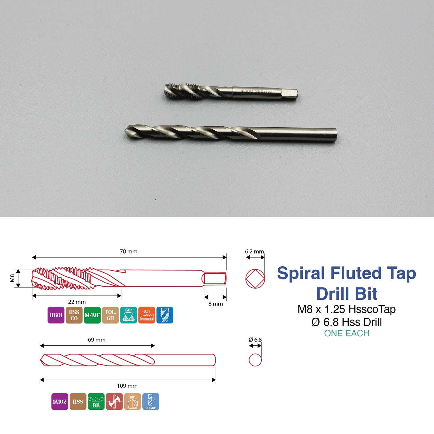 M3 M4 M5 M6 M8 M10 M12 M14 M16 | Machine Spiral Tap & Drill Bit Set | HSS HSSCO
