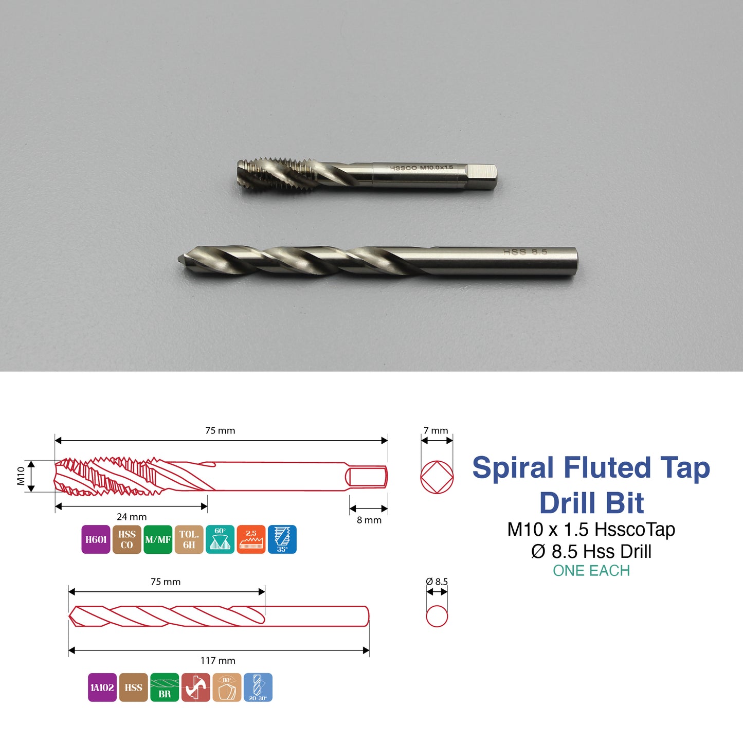 M3 M4 M5 M6 M8 M10 M12 M14 M16 | Machine Spiral Tap & Drill Bit Set | HSS HSSCO